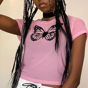 Delia’s Club EXXX Butterfly Sheer Crop Top light pink size 1X